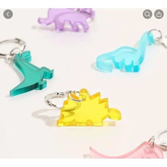 New! Adorable Green Dinosaur Colorful Acrylic Cute Dangle Earrings Nickel Free - Picture 2 of 3